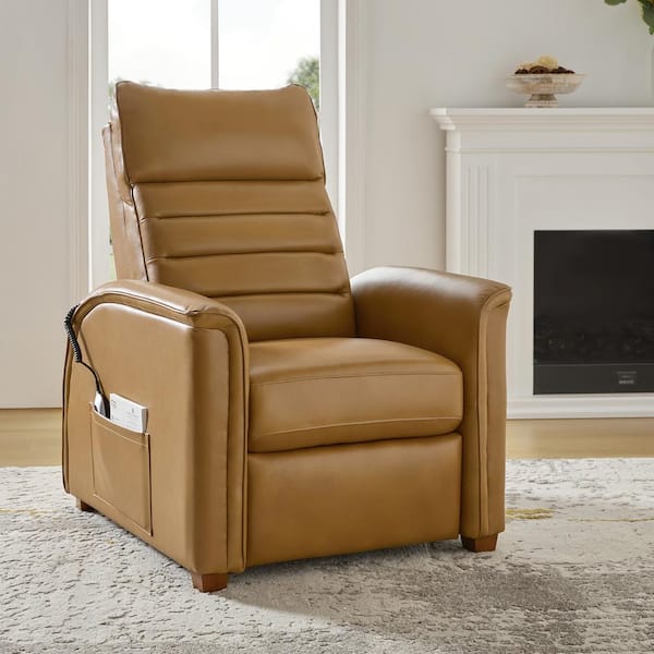 Angelo Camel Genuine Leather Power Zero Gravity Recliner with USB