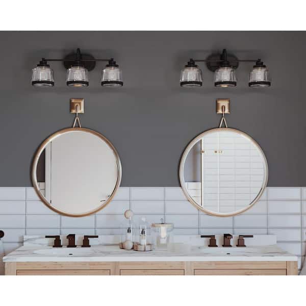 Judson Collection 26 in. 4-Light Antique Bronze Clear Glass Farmhouse Bathroom Vanity Light