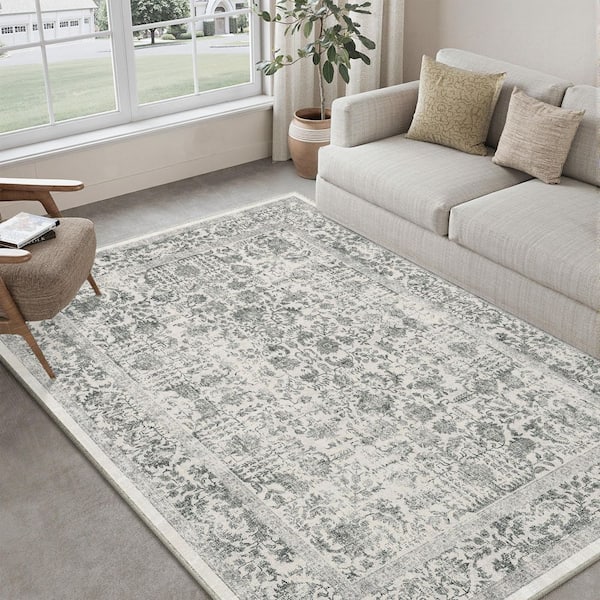 Entomology Black 5 ft. x 7 ft. Vintage Floral Area Rug
