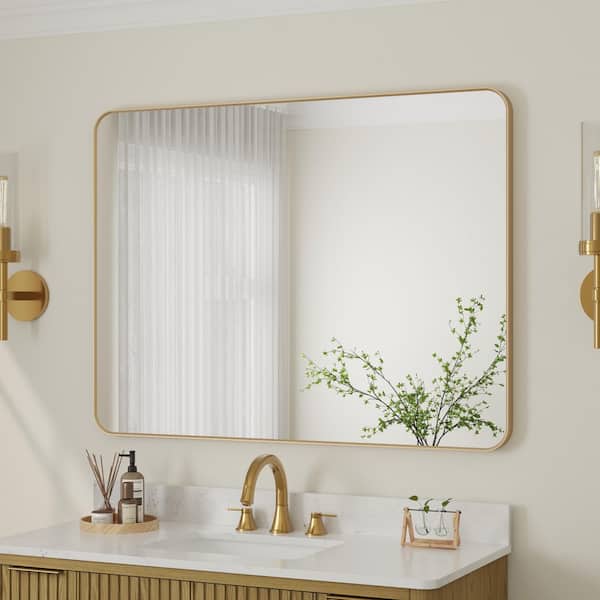 48 in. x 36 in. Retangular Framed Wall Bathroom Vanity Mirror Decor Mirror in Brushed Gold