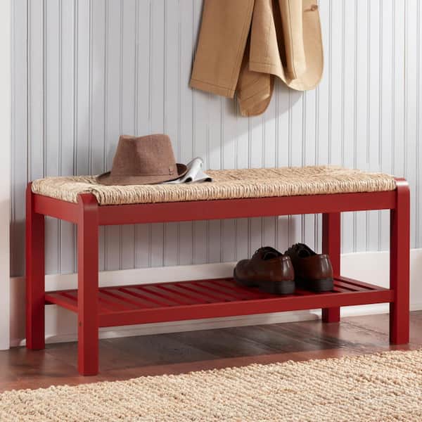 Home Decorators Collection Dorsey Chili Red Wood Entryway Bench with Rush Seat (37.99 in. W x 17.72 in. H)