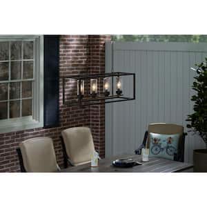 Collier 4-Light Gray Wood Outdoor Chandelier with Pewter/Clear Seeded Glass Shade