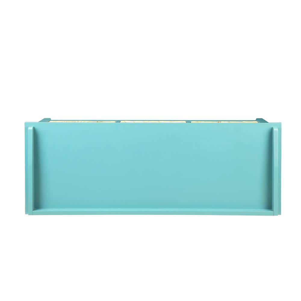 Teal Wood Storage Bench with Rattan Baskets