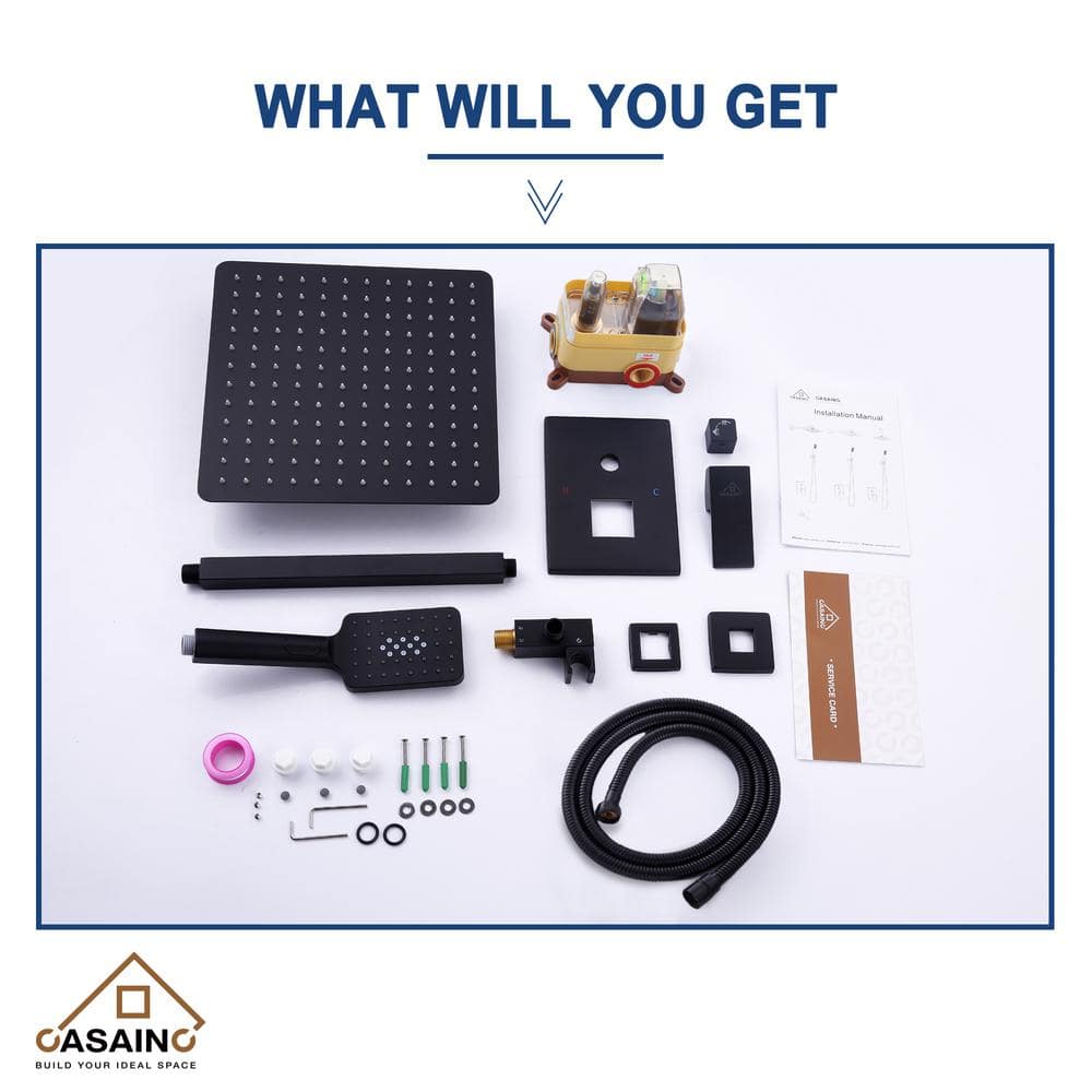 Matte Black Large Square Ceiling Mounted Dual Shower System