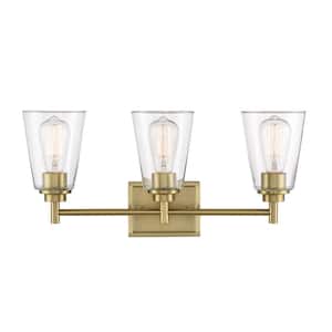 Westin 22.5 in. 3-Light Brushed Gold Modern Industrial Bathroom Vanity Light with Clear Glass Shades