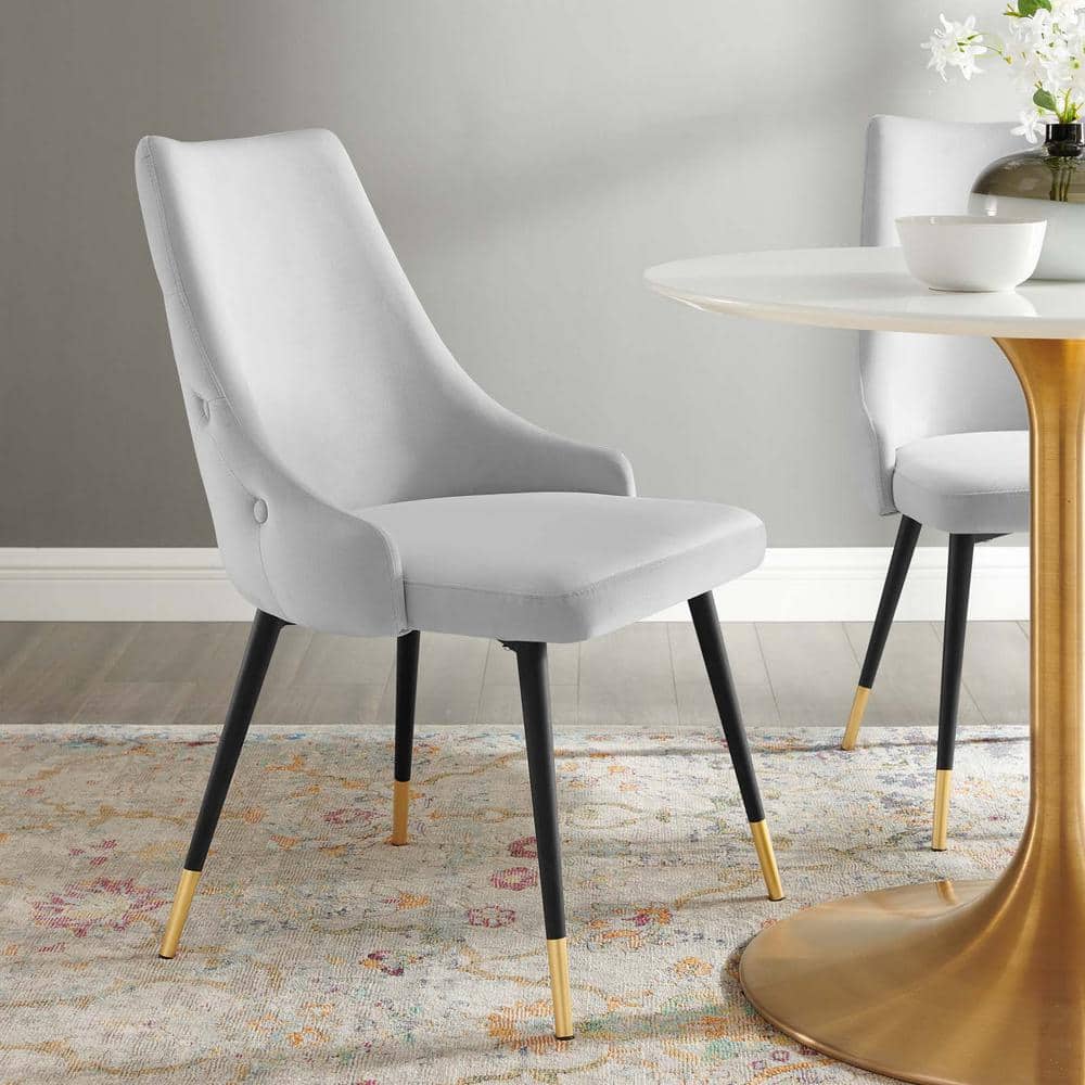 Light Gray Velvet Tufted Dining Side Chair with Gold Accents