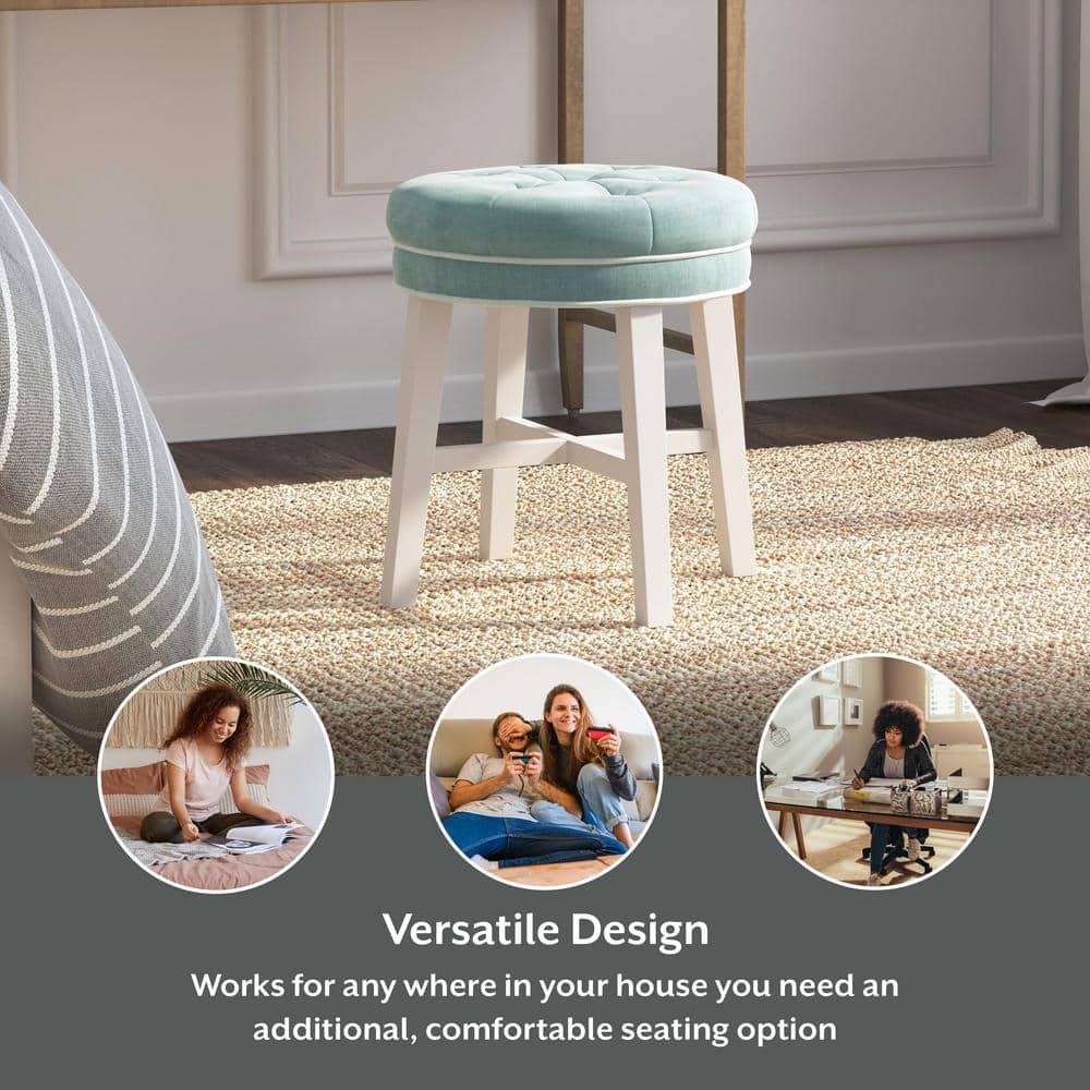 Sophia Aqua Blue Fabric Vanity Stool