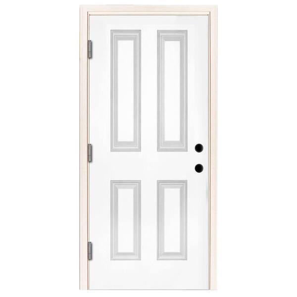 Steves & Sons 36 in. x 80 in. Element Series 4-Panel White Primed Steel Prehung Front Door