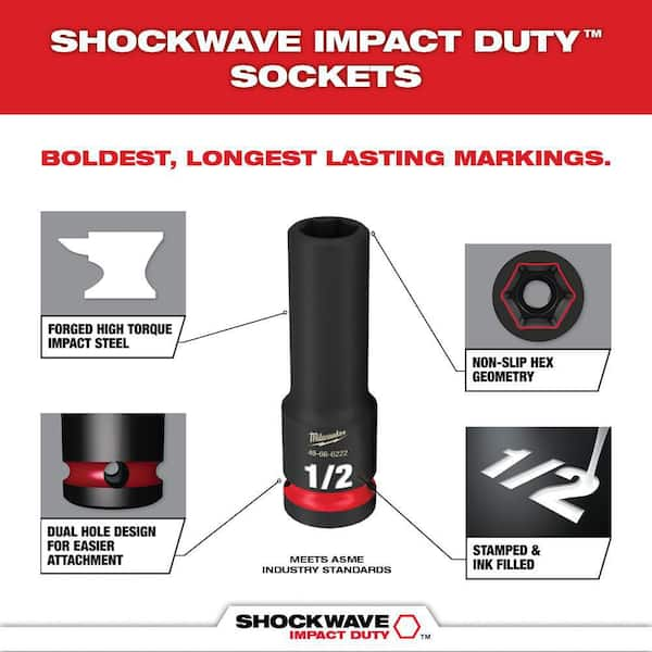 Milwaukee SHOCKWAVE 3/8 in. Drive Deep Well 6 Point Impact Socket