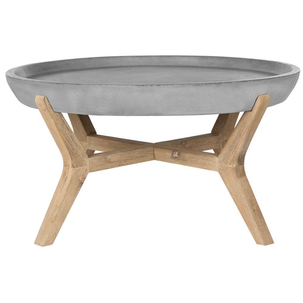 Transitional Round 33'' Dark Grey and Brown Concrete Coffee Table
