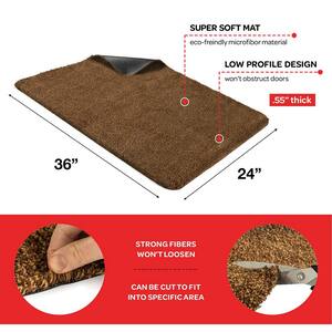 Solid Front Doormat, Super Absorbent. 24 in X 36 in (Brown)