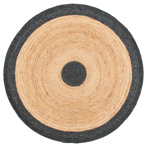 SAFAVIEH Braided Black/Gold 5 ft. x 5 ft. Round Solid Border Area Rug