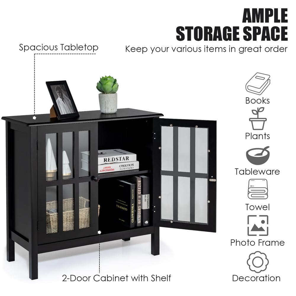 Modern Black MDF Console Table with Tempered Glass Doors