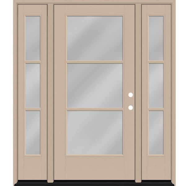 Legacy 68 in. x 80 in. Icon 3-Lite Modern ClearGlass LHIS Sandstn Mahogany Fiberglass Prehung Front Door Dbl 14 in. SL