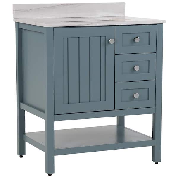 Lanceton 31 in. Single Sink Sage Bath Vanity with Gray Stone Cultured Marble Top (Assembled)