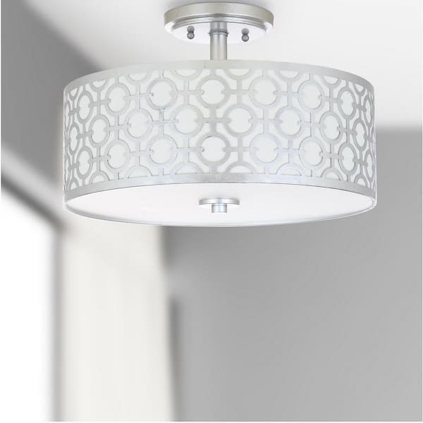 Vera Chain-Link 15.5 in. 3-Light Silver Semi-Flush Mount