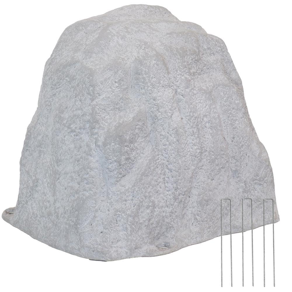 Gray Polyresin Faux Landscape Rock Cover with Metal Stakes