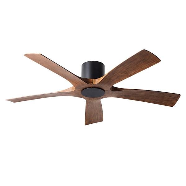 Aviator 54 in. Smart Indoor/Outdoor 5-Blade Matte Black Distressed Koa Flush Mount Ceiling Fan with Remote Control