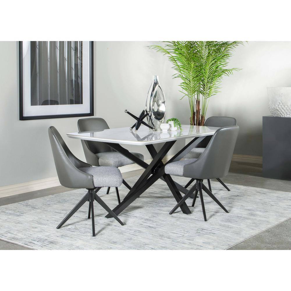 Contempo Chic Black & White Marble Ceramic 63" Dining Table