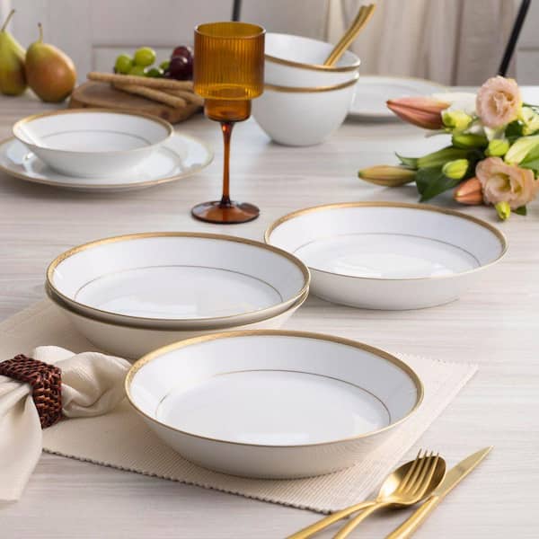 Noritake Charlotta Gold 9.75 in. 43 fl. oz. (Gold) Porcelain Coupe Dinner Bowls, (Set of 4)