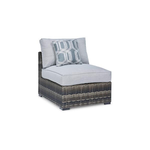 Benjara Saki Brown and Black Wicker Outdoor Armless Lounge Chair with Gray Cushion (2-Pack)