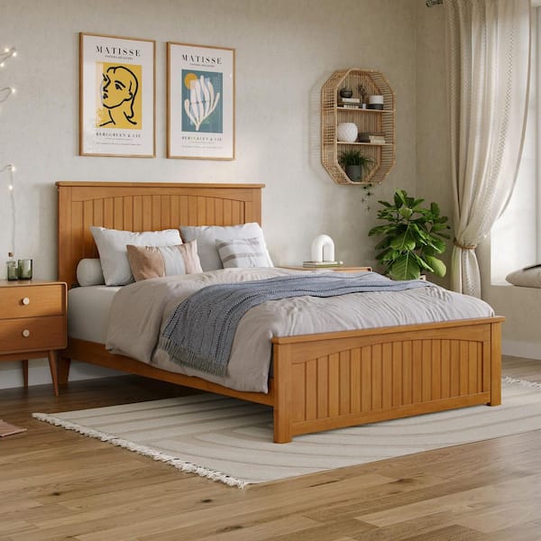 AFI Nantucket Light Toffee Natural Bronze Solid Wood Frame Full Low Profile Platform Bed with Matching Footboard