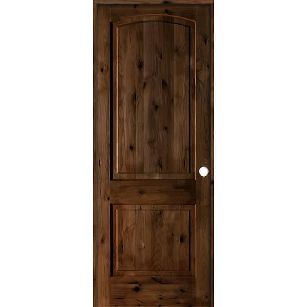 Krosswood Doors 18 in. x 96 in. Rustic Knotty Alder 2-Panel Left Handed Provincial Stain Wood Single Prehung Interior Door with Arch Top