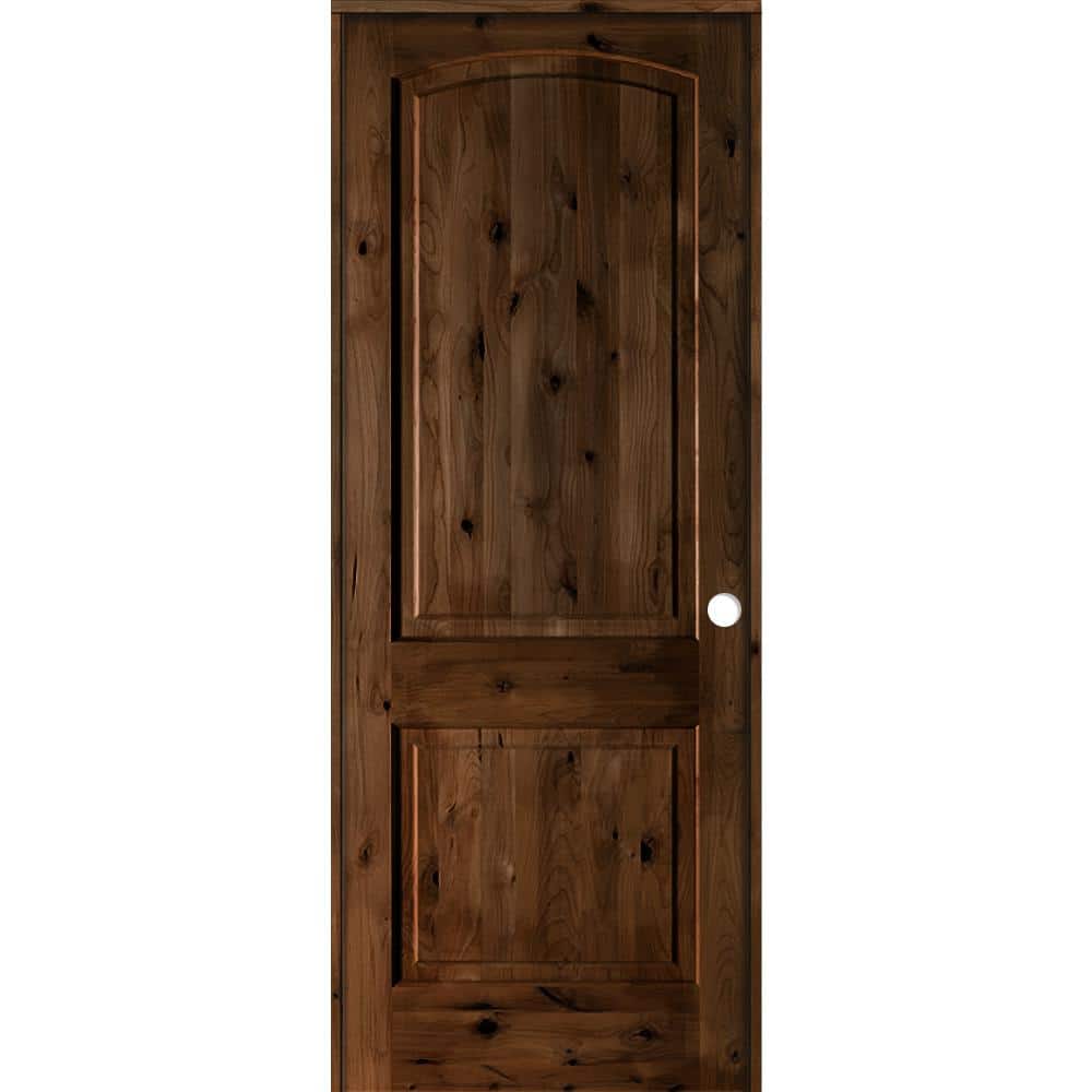 36 in. x 96 in. Rustic Knotty Alder 2-Panel Left Handed Provincial Stain Wood Single Prehung Interior Door with Arch Top price history on PriceWatchPro