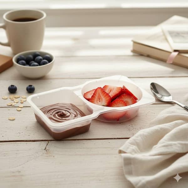 20oz Clear Plastic Snack Food Storage Containers with Lids Double Compartment Portion Control 20-Pack for On-the-Go Meal