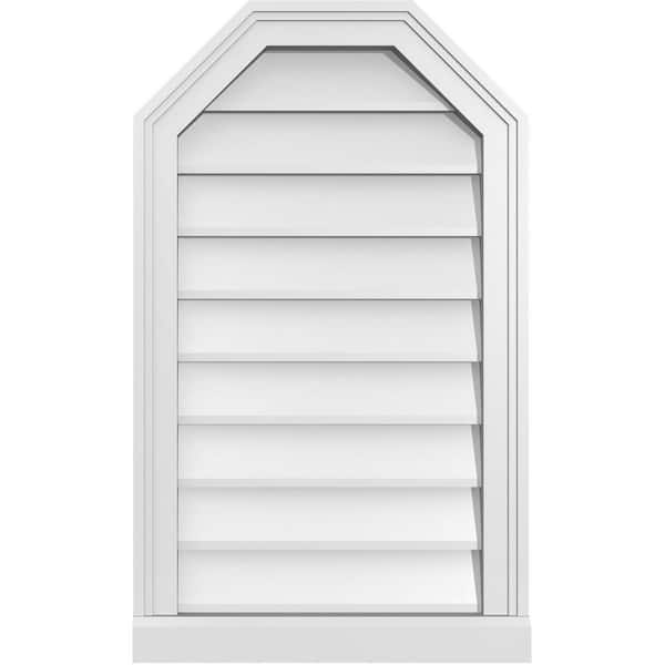 Ekena Millwork 18 in. x 30 in. Octagonal Top Surface Mount PVC Gable Vent: Decorative with Brickmould Sill Frame