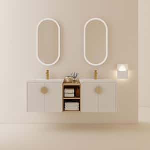 60 in. Wall Mounted Bath Vanity with Soft Close Doors and White Ceramic Top in White