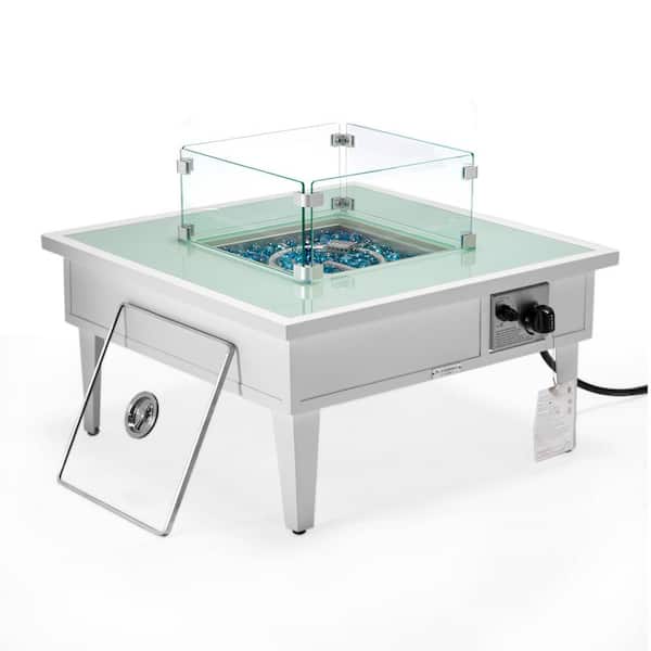 Leisuremod Walbrooke Modern White Patio Square Fire Pit Table with Aluminum Frame