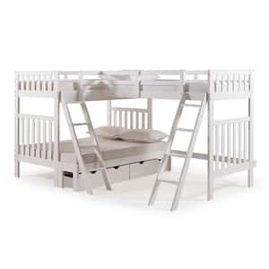 Aurora White Twin Over Full Bunk Bed with Tri-Bunk Extension and Storage Drawers
