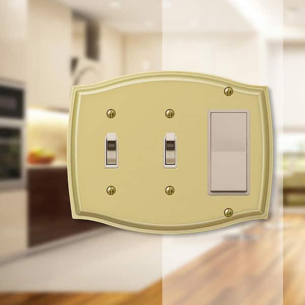 Vineyard 3 Gang 2-Toggle and 1-Rocker Steel Wall Plate - Polished Brass