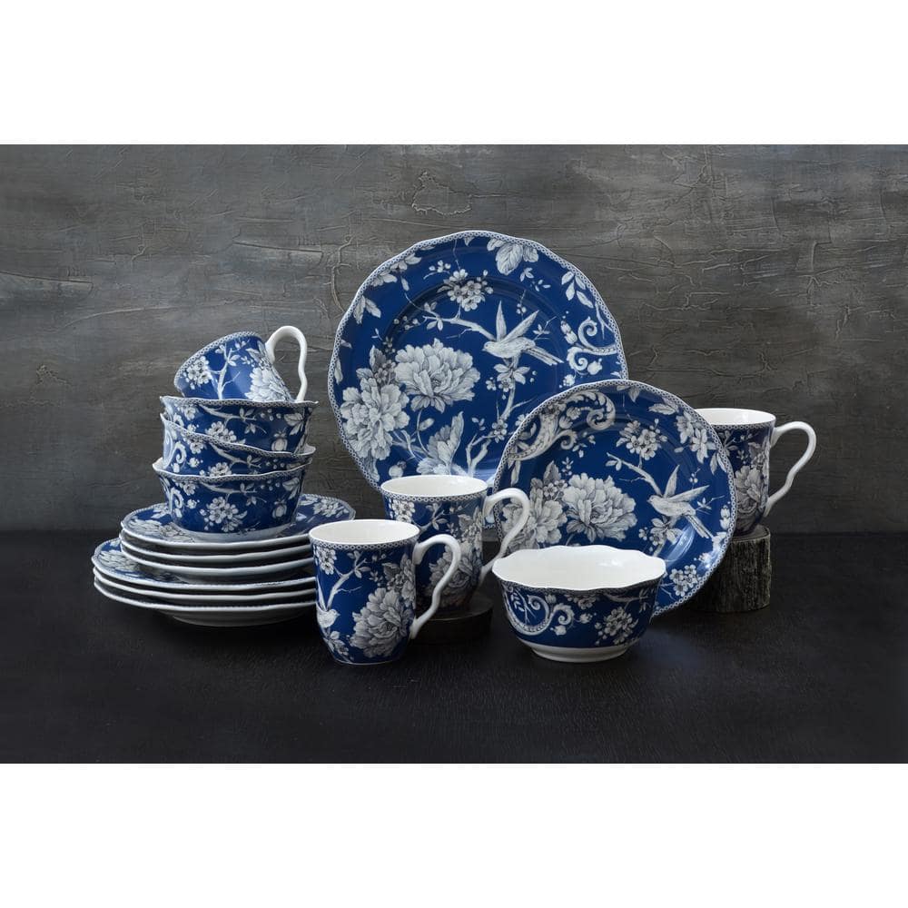 Adelaide Toile Porcelain 16-Piece Dinnerware Set in Dark Blue