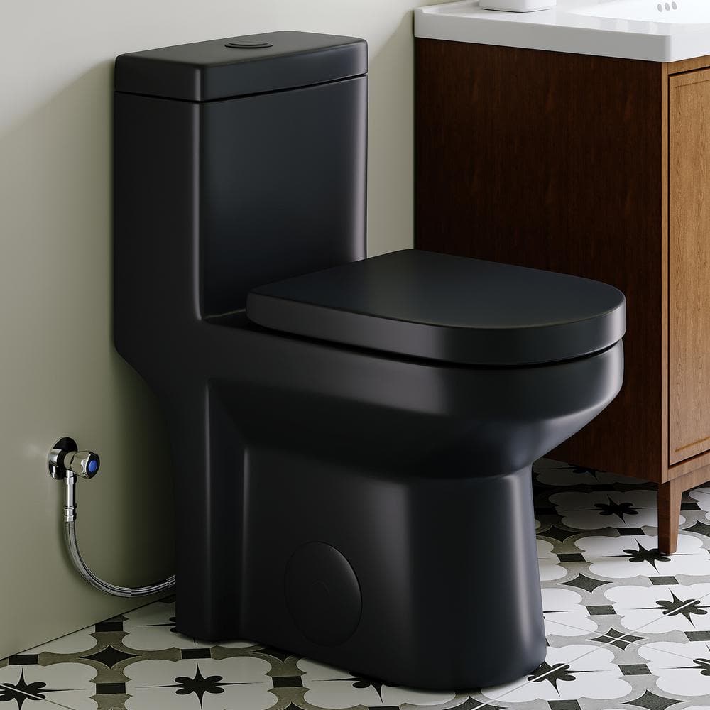 10 in. Rough-In 1-piece 0.8/1.28 GPF Dual Flush Round Compact Toilet in Matte Black, Soft-Close Seat Included price history on PriceWatchPro