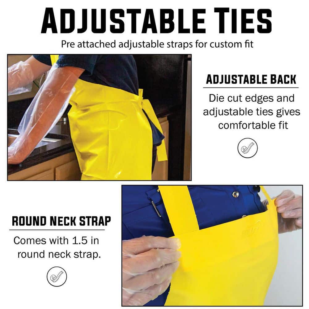 Yellow Heavy Duty Waterproof TPU Bib Apron, Adjustable Neck