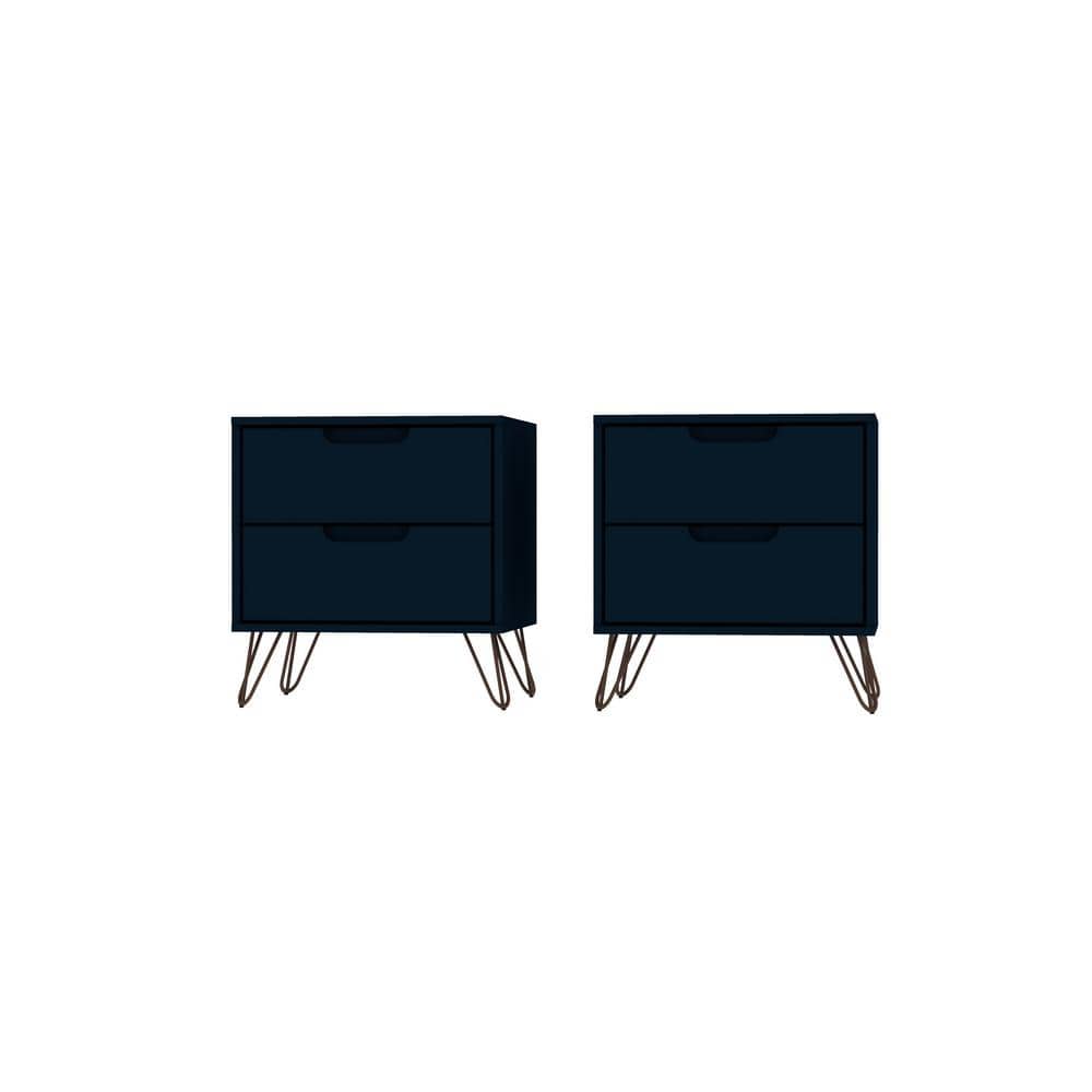 Tatiana Midnight Blue Mid-Century 2-Drawer Nightstand Set