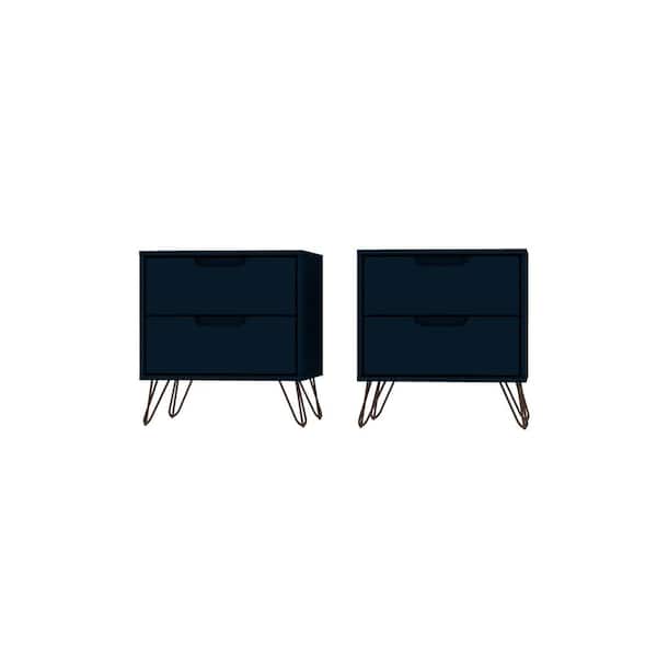 Manhattan Comfort Rockefeller 2-Drawer Tatiana Midnight Blue Nightstand (Set of 2)
