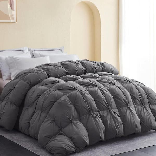 Unbranded All-Season Grey Down Alternative King Comforter, Pinch Pleat Duvet Insert with 8 Corner Tabs