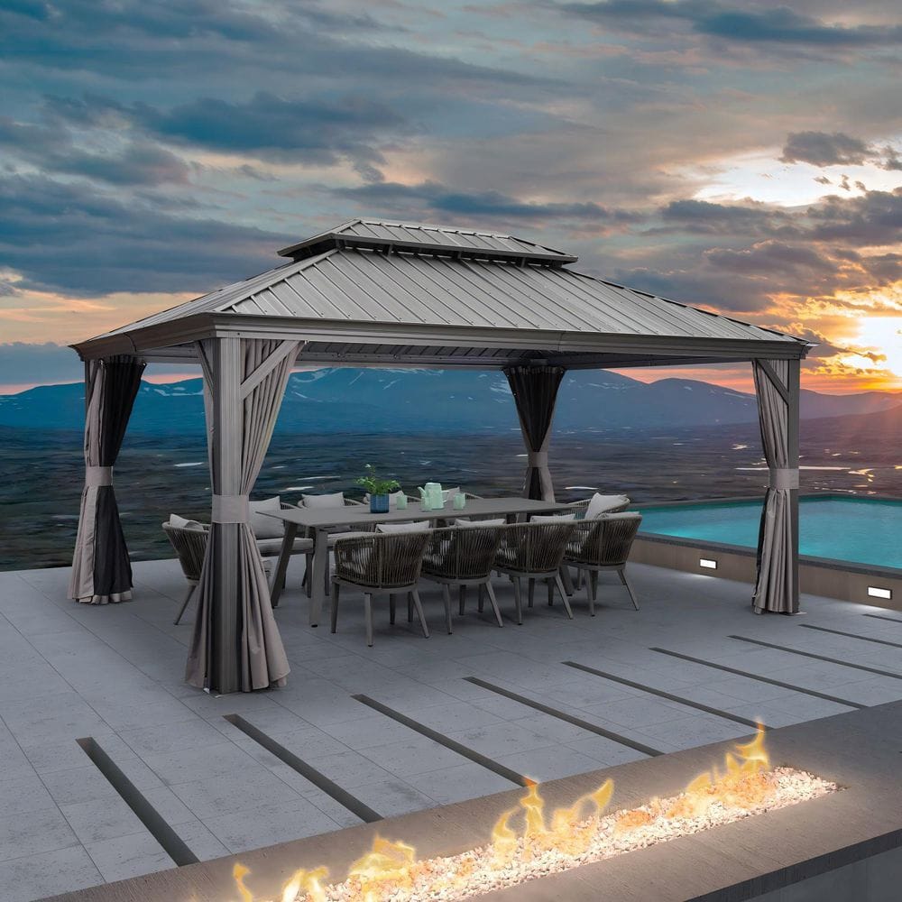 PURPLE LEAF 12 ft.x 16 ft. Luxury Aluminum Frame Hardtop Gazebo