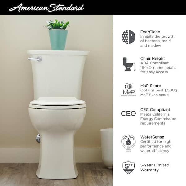 American Standard Edgemere 10 In Rough 2 Piece 1 28 Gpf Single Flush Right Height Elongated Toilet White Seat Not Included 204ab104 020 - Elongated Toilet Seat Height