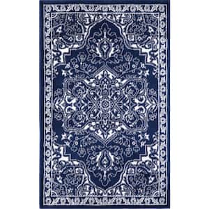 Jefferson Collection Vintage Medallion Navy 3 ft. x 4 ft. Area Rug