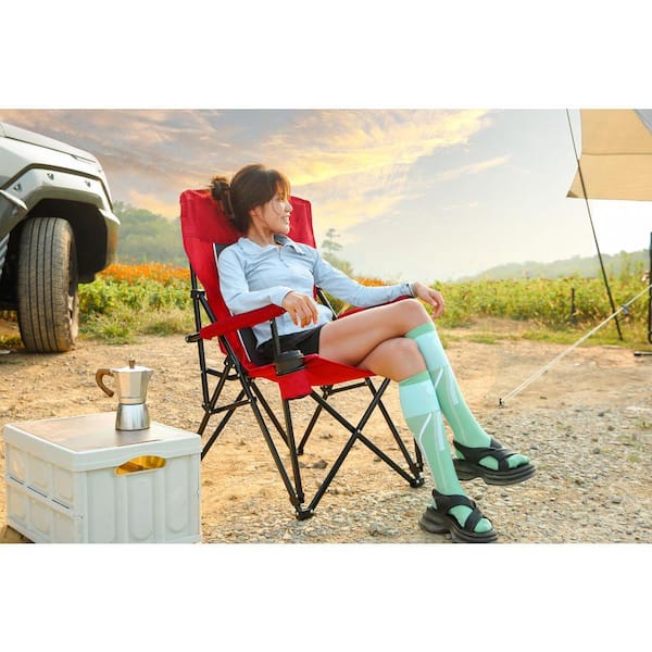 TIRAMISUBEST Red Aluminum Folding Lawn Chair with Cup Holder