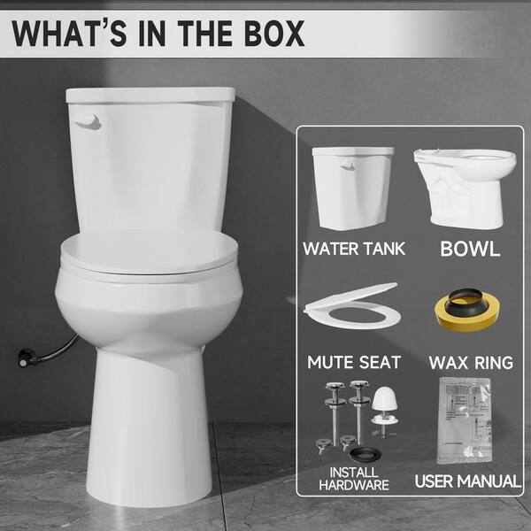 Unbranded - 19 in. ADA Height 2-Piece Toilet 1.28 GPF Single Flush Elongated White Tall Toilet Comfort Bowl Height Bathroom Toilet