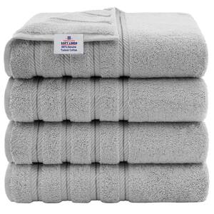 Bath Towel Set, 4 Piece 100% Turkish Cotton Bath Towels, 27x54 inches Super Soft Towels for Bathroom, Light Gray