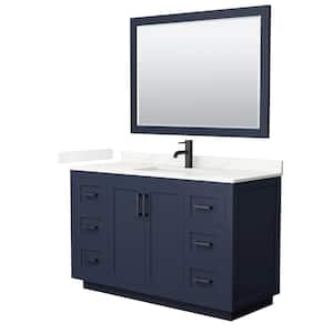 Miranda 54 in. W x 22 in. D x 33.75 in. H Single Bath Vanity in Dark Blue with Giotto Qt. Top and 46 in. Mirror