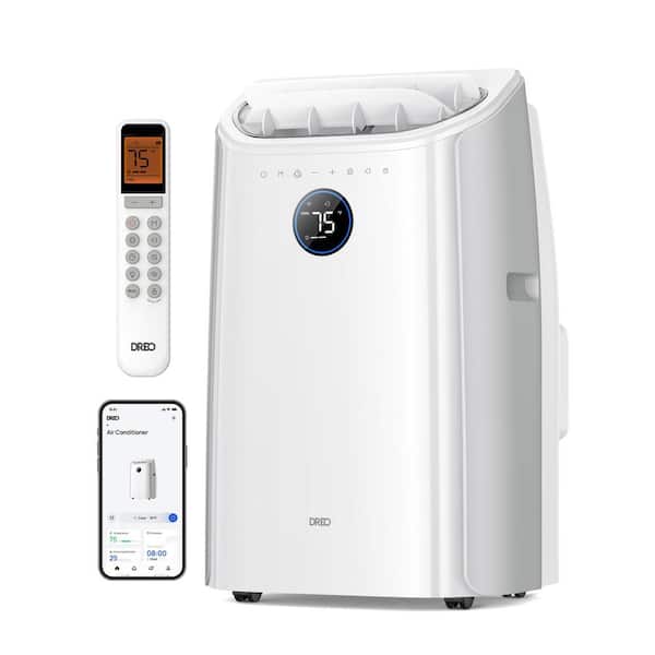14,000 BTU ASHRAE Smart Portable AC Unit with Drainage-free Cooling, 46dB Quiet, 300 ft², w/Fan and Dehumidifier, White