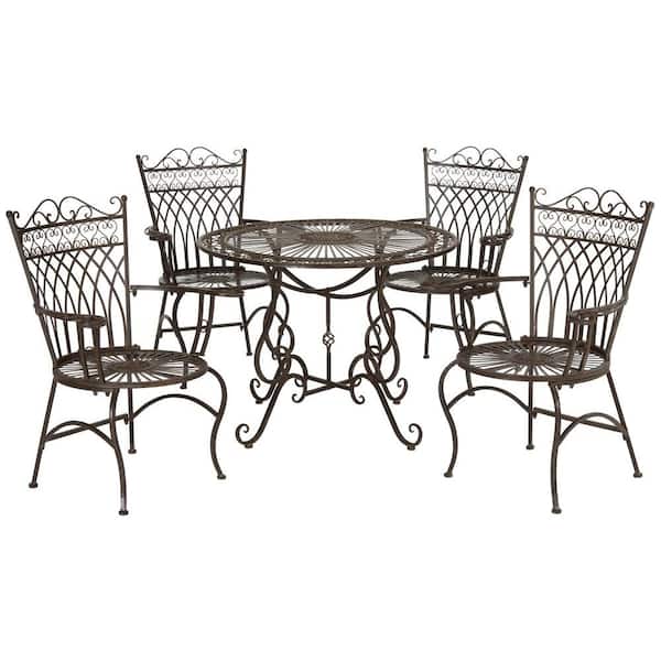 Safavieh Thessaly Rustic Brown 5 Piece Metal Outdoor Dining Set Pat5003b The Home Depot Safavieh Thessaly Rustic Brown 5 Piece, 5 Piece Wrought Iron Patio Furniture Dining Set