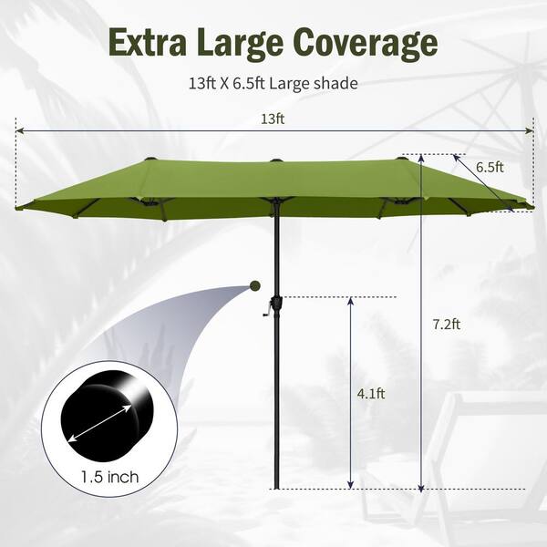 PHI VILLA 13 ft. Market Patio Umbrella 2-Side in Lime Green